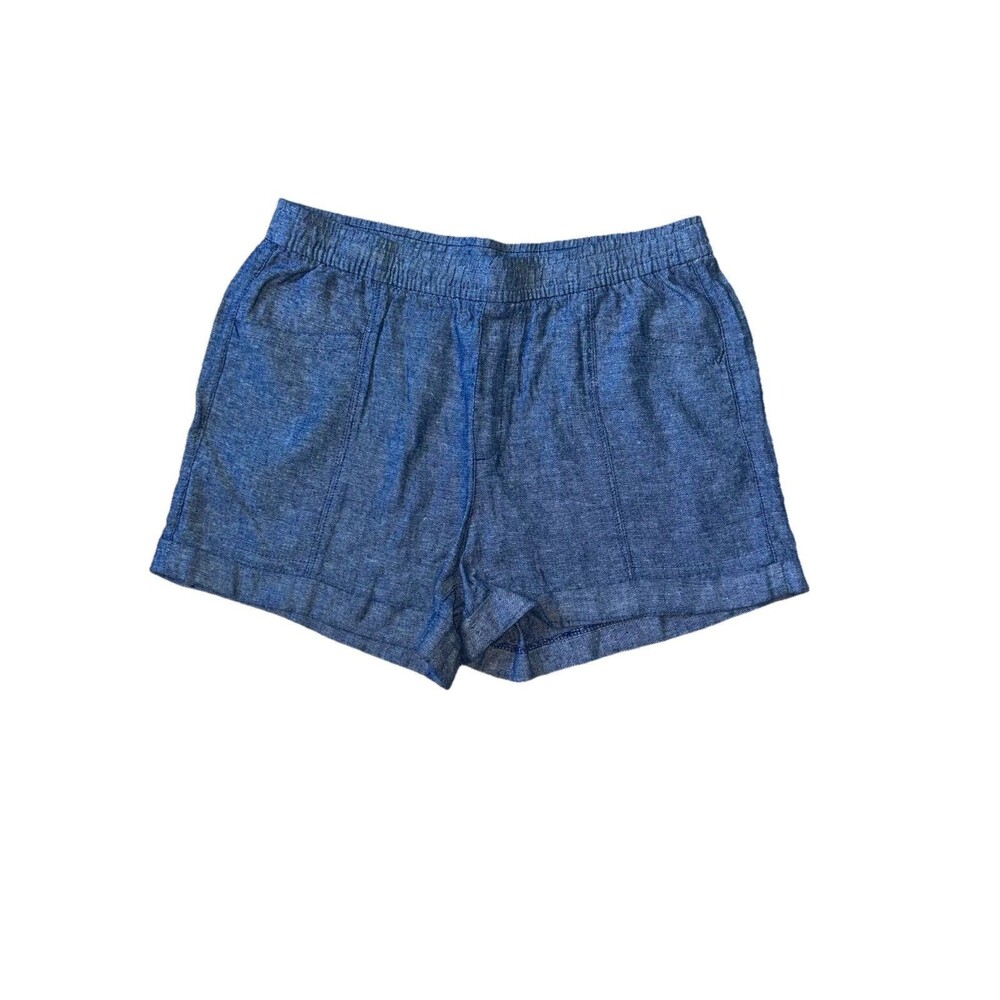 Women's Old Navy Blue Linen-Blend Pull-on Chambray Shorts Size M